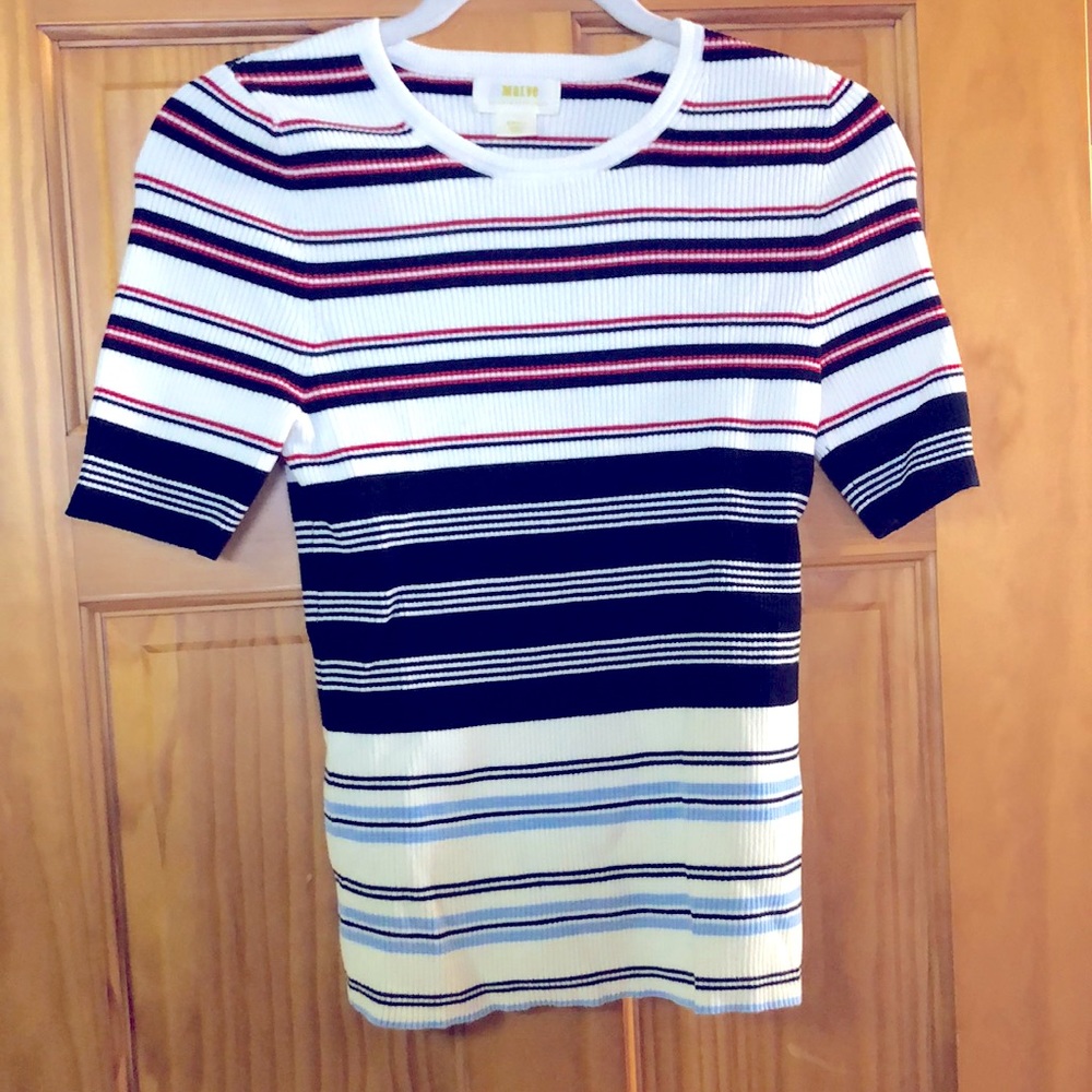 Anthropologie Maeve striped short sleeve sweater size Small multicolor